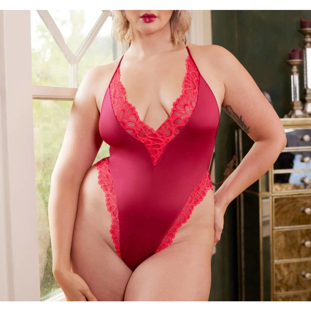NEW Savage Not Sorry Lace Teddy RIHANNA Red Violet Bodysuit S